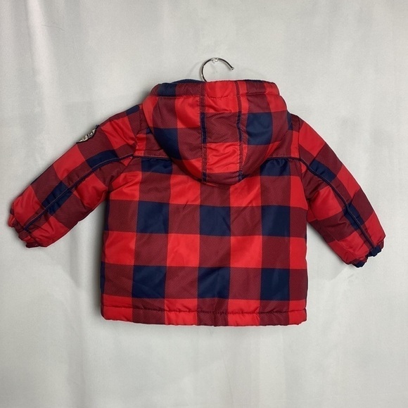 𝅺oshkosh B'gosh 18M Navy Blue and Red Flannel Fleece Lined Winter Jacket - Picture 7 of 17